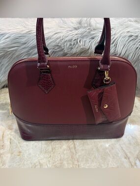 Aldo Wine Red Dome Satchel with Croc Accents